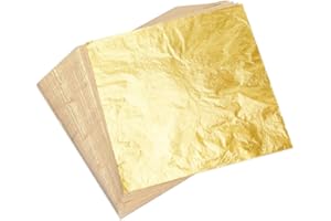 Kuuqa Lot de 100 feuilles imitation feuille d’or pour dorure artisanale, loisirs créatifs et décoration doré