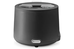 HENDI Suppenkessel, UNIQ, herausnehmbarer Behälter, integrierter Glasdeckel, Temperaturbereich: von 35° bis 85°C, Suppentopf, Suppenwärmer, 8L, 220V/500W, ø365x(H)325mm, Edelstahl, PP, schwarz