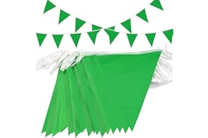 Topeedy 20M Green Bunting Flags Party Decoration,40pcs Reusable GreenPennant for Birthday Wedding Party Baby Shower Home or Garden Triangle Flags
