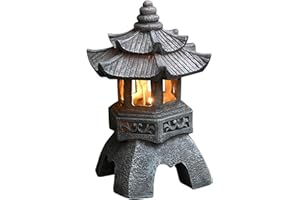 Uziqueif Japanische Gartenlaterne Ornamente, Japanische Solar Zen Garten Pagode Laterne Ornamente Statue - Innen/Außen Solarleuchten Lampe Ornamente für Garten, Patio, H 26cm,Grau