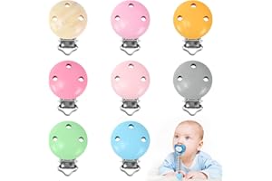 CONJURAIDE 8 Stück Schnullerclip, Schnullerkette Schnullerketten Clips Zubehör Schnullerclip Holz Schnullerkette Selber Machen Set Schnullerkette Makramee Bastelset für DIY Schnullerkette