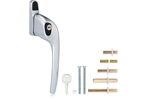 XFORT Cranked Locking Window Handle Installation Kit in Polished Chrome, Right Hand UPVC Window Handle Replacement, Offset Lockable Window Lever