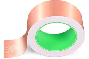 KULAMO Taśma miedziana przeciwko ślimakom | Taśma miedziana dwustronna przewodząca EMI, 25 m x 50 mm | Taśma ekranująca samoprzylepna | do uziemiania, lutowania i ochrony przed ślimakami