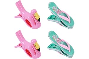 HILEYU Klipsy do ręczników plażowych, 4 szt., spinacze do ręczników plażowych, duże klamerki do ubrań, nowatorskie klipsy do ręczników z klapkami, do leżaków, na wakacje, na basen, krzesła plażowe, do opalania, ręczniki kąpielowe