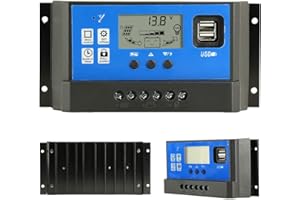 POWMR Solar Charge Controller 40A 12V/24V PWM Auto Paremeter Adjustable LCD Display with Dual USB Load Timer Setting ON/Off Hours Solar Regulator