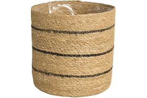 SMPLY. Macetero Semirígido Redondo Cesta Mimbre Ideal para Macetas o Tiestos Válida para Interiores o Terrazas Cubremacetas De Yute Natural (Natural - Negro, 15 x 15 cm)