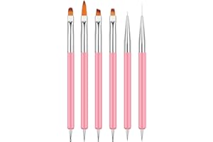 BUTBU 6 Piezas Pinceles para Uñas, Nail Dotting Manicure Tools, Herramientas de Doble Punta de Uñas, Pincel Acrilico Uñas, para Diseño de Uñas en Gel y Manicura Profesional (Rosa)