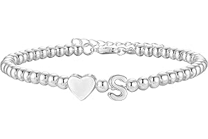 Aretas Initial Bracelet for Women Girls S925 Silver Letter A-Z Heart Pendant Bead Bracelet Christmas Birthday Gifts for Girls Daughter Sister Friends Jewellery