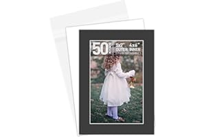 Golden State Art, Passepartout-Set für 10,2 x 15,2 cm Fotos, mit weißem Kern, Schrägschnitt-Matten, 50 säurefreie Matten, 50 Rückwandtafeln und 50 durchsichtigen Beuteln, Schwarz, 50 Stück