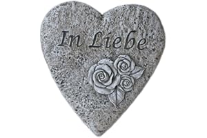 Bambelaa! Grabschmuck Grabdeko Herz Inschrift „In Liebe“ Steinharz Friedhof