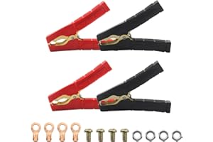 CYIOU 4 Pezzi Morsetti a Coccodrillo in Rame Auto Alligator Clips Morsetti con Impugnatura in Gomma Isolante Batteria a Coccodrillo Pinze per Cavi Batteria Auto (Rosso + Nero)