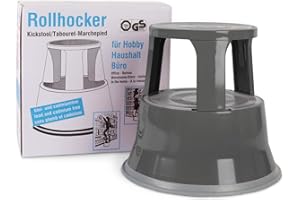 OFFICEMARSHAL Marchepied à roulettes Pied éléphant | Certifié TÜV + GS | Acier | Gris