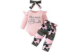 LUVCES Ropa Bebé Niña Recién Nacida de Manga Larga con Volantes Acanalados + Pantalón Floreado + Diadema Conjunto Bonito de Otoño