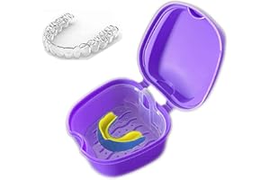 DIDISEEN Denture Bath Case Portable Orthodontic Dental Retainer Box False Teeth Storage Container for Denture, Invisalign, Braces, Mouth Guard Travel Cleaning Retainer (Purple)