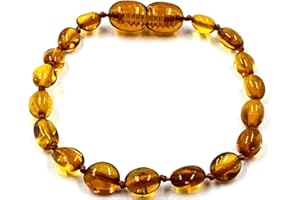 AMBER JEWELRY SHOP Natural Baltic Amber Bracelet/Anklet- Handmade Genuine Amber Beads - Knotted Between Beads 14cm