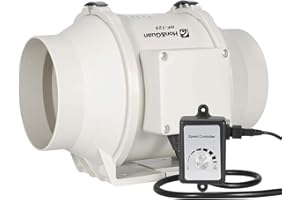 Hon&Guan Ventilateur d'extraction 125 mm Extracteur d'Air avec contrôle de vitesse variable, extracteur d'air de conduit pour bain, évents, serres, tente