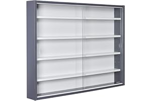 Inter Link - Witryna kolekcjonerska, półka ścienna, szklana gablota, szafka wisząca, półka wisząca, gablota, MDF - Szary/biały (80x60x9,5 cm) Collecty Szary