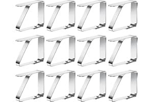 Zanfqvo 12 pièces Pinces à Nappe Acier Inoxydable, Nappe Clips Anti-Glissant, Pinces Nappe de Table Exterieur pour 0-3 cm Table de Jardin, Table à Manger familiale de Restaurant