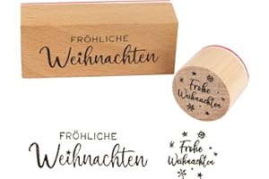 BOFUNX 2 Stücke Weihnachten Stempel Holzstempel Frohe Weihnachten Motivstempel Textstempel Weihnachtsstempel für Karten Geschenkpapier Scrapbooking