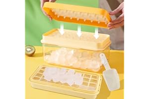 FABAODAY Eiswürfelform,Eiswürfelbehälter mit Deckel und Behälter,Lebensmittelechte Eiswürfelform für Gekühlte Getränkevon Cocktail, Whiskey, Kaffee, Wiederverwendbare 48 Ice Cube Tray-Gelb