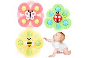FOEEORT 3 PCS Suction Spinners for Babies, Spinners for 2 Year Old Boy Girl, Sensory Early Education Bathtub Toy Dining Chairs Birthday Gifts Boy Girl, Spinning Toys for Toddlers 1-3 Year Old