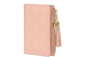 WEILIAN Small Tassel Purses for Women PU Leather Wallet Quilted RFID Blocking Women's Wallets Ladies Purse with ID Window,Cards,Cash Slots,Coin Zip Compartment(Pink)