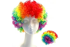 KOMUNJ Parrucca da clown, multicolore, unisex, Afro, Fibra sintetica, Wig, per adulti, bambini, Halloween