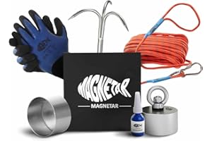 Magnetar Magnete da Pesca - 600 Kg Pesca Magnetica 360 - Hardcore - Magnet Fishing Kit con Amo/Corda/Guanti/Copertura/Colla - Magneti Neodimio Da Pesca