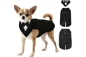 ODDMART Small Dog Tuxedo Formal Suit, Adjustable Pet Wedding Clothes Bandana Set Doggie Costume Cat Puppy Gentle Outfit Shirt with Removable Bow Tie Collar for Party Birthday Christmas Halloween Festival (S)