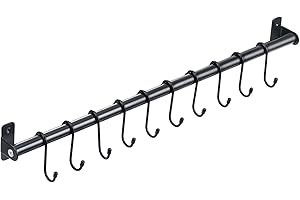 KINGRACK Percha de cocina y barra colgante, toallero de baño, colgador de pared, organizador para cuchillos, ollas y sartenes, con 10 ganchos en S