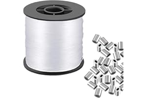 SRTSTR 200M Nylonfaden Transparent Reißfest 0.8mm Nylonschnur Angelschnur Transparent Durchsichtige Schnur mit 100 Aluminium Crimphülsen für DIY Crafting, Angel, Basteln, Schmuck, Aufhängen