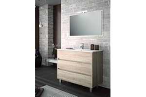 Yellowshop - Mobile Mobiletto da Bagno in Legno Cm 100 Completo di Lavabo in Ceramica E Specchiera LED Arredo Moderno Modello Arenys 1000 (Caledonia)