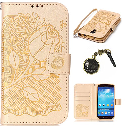 PU Flip Case Cover Galaxy S4 i9500 (5), Genuine Leather Case for Samsung Galaxy S4 I9500 (5 Inches) Flip Phone Cover with Magnetic Credit Card Slots Stand Feature + Dust Plug