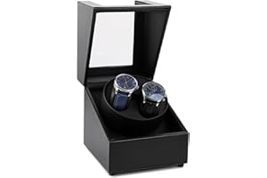 Kalawen Latest Double Watch Winder Box, Mute Japanese Motor, Dual Automatic Watches Winder Rotation Storage Display Box for Automatic Mechanical Watches-Black