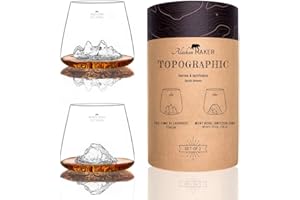 ALASKAN MAKER Bicchieri da whisky 350 ml (confezione da 2) – Cristallo soffiatore artigianale, montagne in rilievo, forma tulipano, distillati topografici (Tre Cime & )