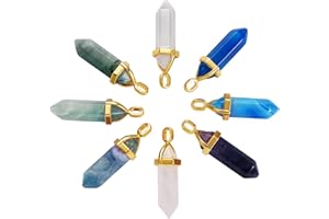 BEEFLYING Piedras Preciosas Naturales,Rectangular,Oval,Colgante de Cristal Hexagonal,Conector de Anillo de Cadena de Cristal,Colgante de Piedras Preciosas Envuelto en Alambre de Acero