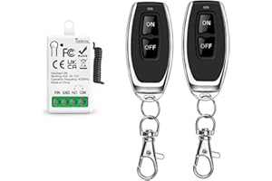 Tedeligo 433Mhz Commutateur De Télécommande Sans Fil DC 12V 1 Canal Module Récepteur De Relais Avec 2 Émetteur, Contrôleur De Contact Sec Passif, Pour Interrupteur De Système De Porte De Garage, LED