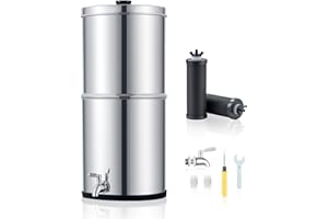 CO-Z 8,5L Sistema de Filtración de Agua por Gravedad, Purificador de Agua de Gravedad de Banco de Acero Inoxidable 304 con 2 Filtros de Carbón con Grifo de Agua, Certificación NSF/ANSI 42