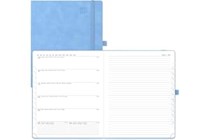 POPRUN Agenda 2025 Semainier D'août 2024 à déc 2025 Scolaire - Couverture Souple à, Onglets Mensuels, Papier 80 g/m², Boucle de Stylo Autocollante - Grand Format 26,5 x 21,5 cm, Bleu Cyan