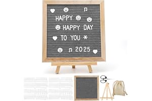 LOMUG Letterboard, Letter Board 25×25cm, Letter Board aus Eiche und Filz Quadratisch Buchstabentafel mit 350 Buchstaben Staffelei Rillentafel Memotafel mit Metallhaken, Grau