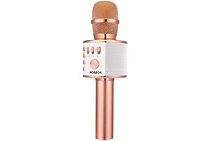 BONAOK Wireless Microphone Karaoke, Small Karaoke Mic Speaker, Rechargeable Bluetooth Mic for Partys, Karaoke Machine for Adults Kids, for iPhone/PC or All Smartphone （Rose Gold）