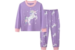SMAZERO Toddler Girls Pyjamas Set, 100% Cotton Pajamas Pjs Nightwear Cute Print Flamingo Kids Christmas Sleepwear Tops & Pants Children Outfit Age 2-8 Years