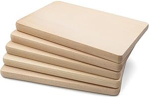 VmG-Store Lot de 5 planches à petit-déjeuner en bois de hêtre brut - 18 x 11 cm - Planche à découper carrée en bois de hêtre massif - Planche à pain en bois naturel (5, petit)