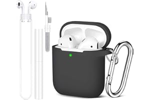YI BOUTIQUE Custodia in Silicone da Appendere Compatiblile con AirPods 2 & 1, cinghie magnetiche anti-perdita, Kit Pulizia Airpods, custodia protettiva in morbido silicone per Apple AirPods
