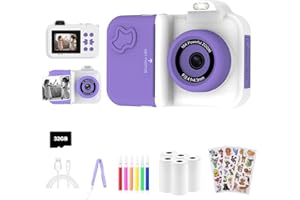 MISIRUN Cámara de Fotos Instantánea para Niños, Regalos Juguete para Niño niña de 4 5 6 7 8 9 10 11 12 Años, cámara de Fotos Infantil, 5 Rollos de Papel de Impresión, Pegatinas, Bolígrafos y Tarjeta de 32 GB