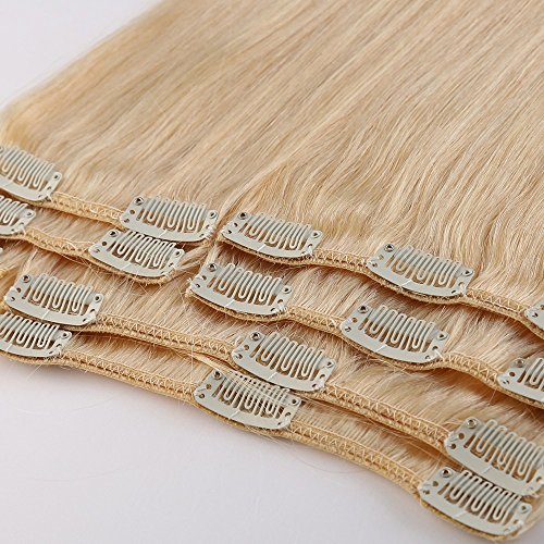 100% Remy-Echthaar Clip-In-Extensions für komplette Haarverlängerung 90g-40cm (#613 Hellblond)