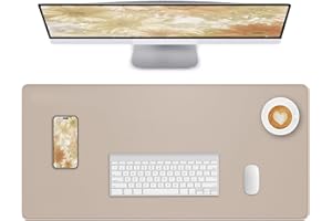 Lllunimon Cuero Almohadilla de Mesa para el ratón Desk Pad Large Mouse Pad Mat Antideslizante Tabla Computadora Portátil Bloque de escritura Oficinas y Familias (Beige, 90x43cm)