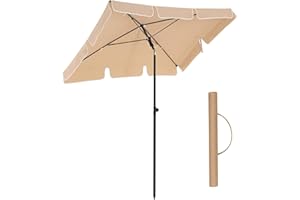 SONGMICS Rectangular Balcony Parasol 2 x 1.25 m, UPF 50+ Protection, Tilting Sunshade, PA-Coated Canopy, Carrying Bag, Garden Terrace, Base Not Included, Taupe GPU25BR