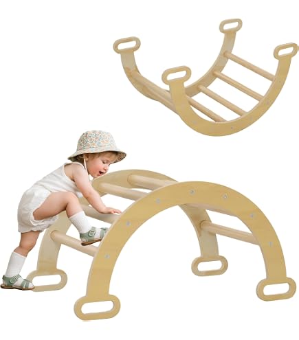 MAMOI® Triangle Interieur, Mur Escalade pour Enfant, Aire de Jeux pour Bebe, Espalier en Bois, Rocker Arche à partir de 1/2/3 an, Bascule Montessori