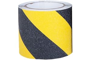 YELAIYEHAO Cinta antideslizante de tracción, mejor agarre, fricción, adhesivo abrasivo para escaleras, seguridad, escalones de rodadura, interiores, 15.2 cm x 3.2 m, exterior (6 pulgadas, amarillo+negro)